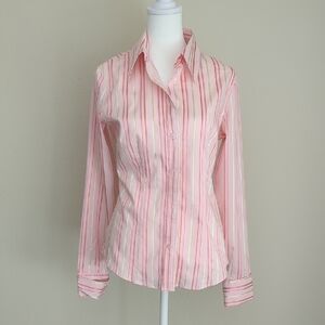 New York & Company Pink Striped Button-Down Shirt, S